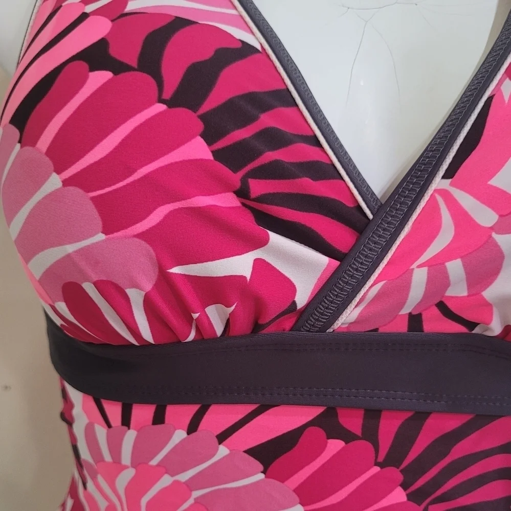 New Free Country XL Pink Tropical Leaf Print Tankini/ Yoga Top Sz 16 - Picture 9 of 9